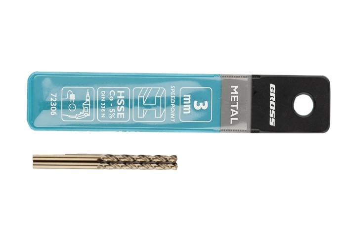 Сверло спиральное по металлу, 3 мм, HSS-Co, 2 шт Gross (72306)