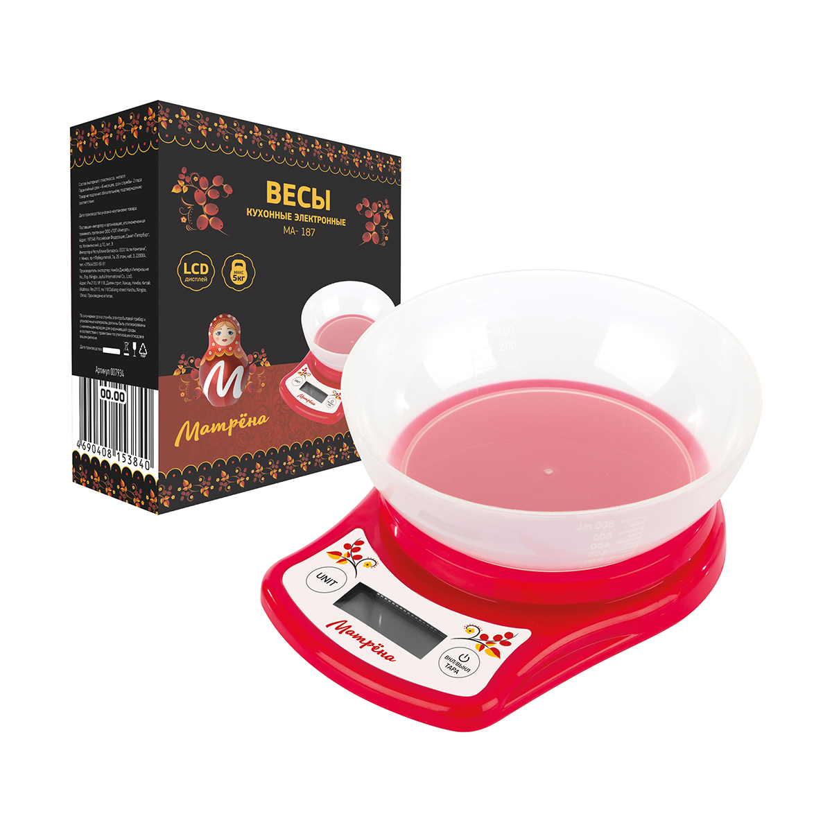 Весы кухонные электронные "матрёна" ма-187  до 5 кг, чаша круглая (1/40)
