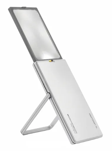 Лупа выдвижная асферическая Eschenbach EasyPocket XL 2,5x, 78x50 мм, с подсветкой, серебристая