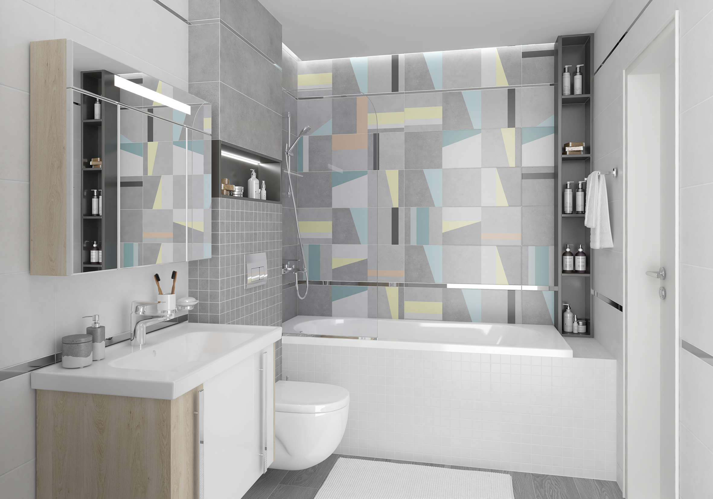 Cement плитка настенная серый узор 25x75