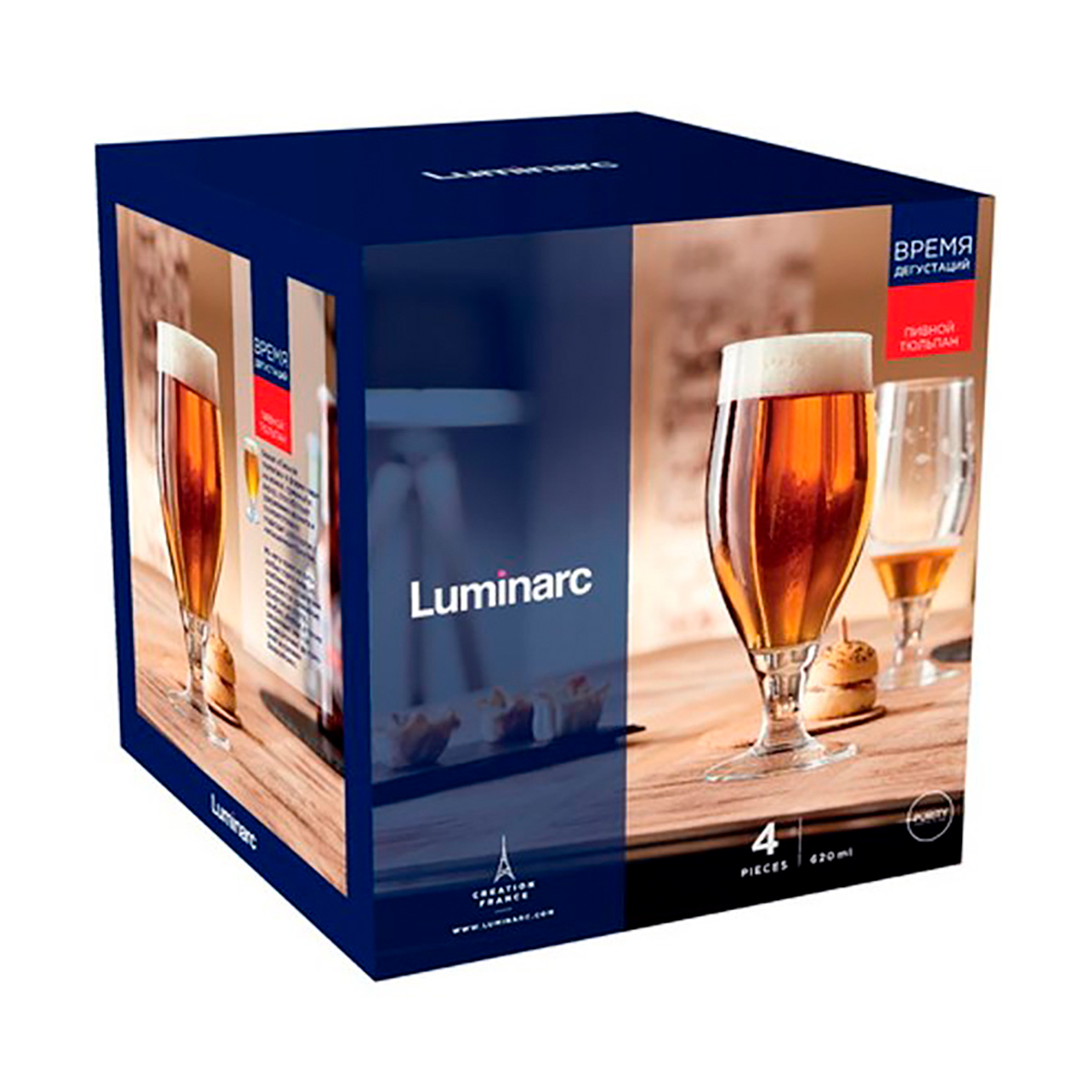 Бокал для пива "время дегустаций пивной тюльпан" 620 мл (набор 4 шт.) (1/2) "luminarc"