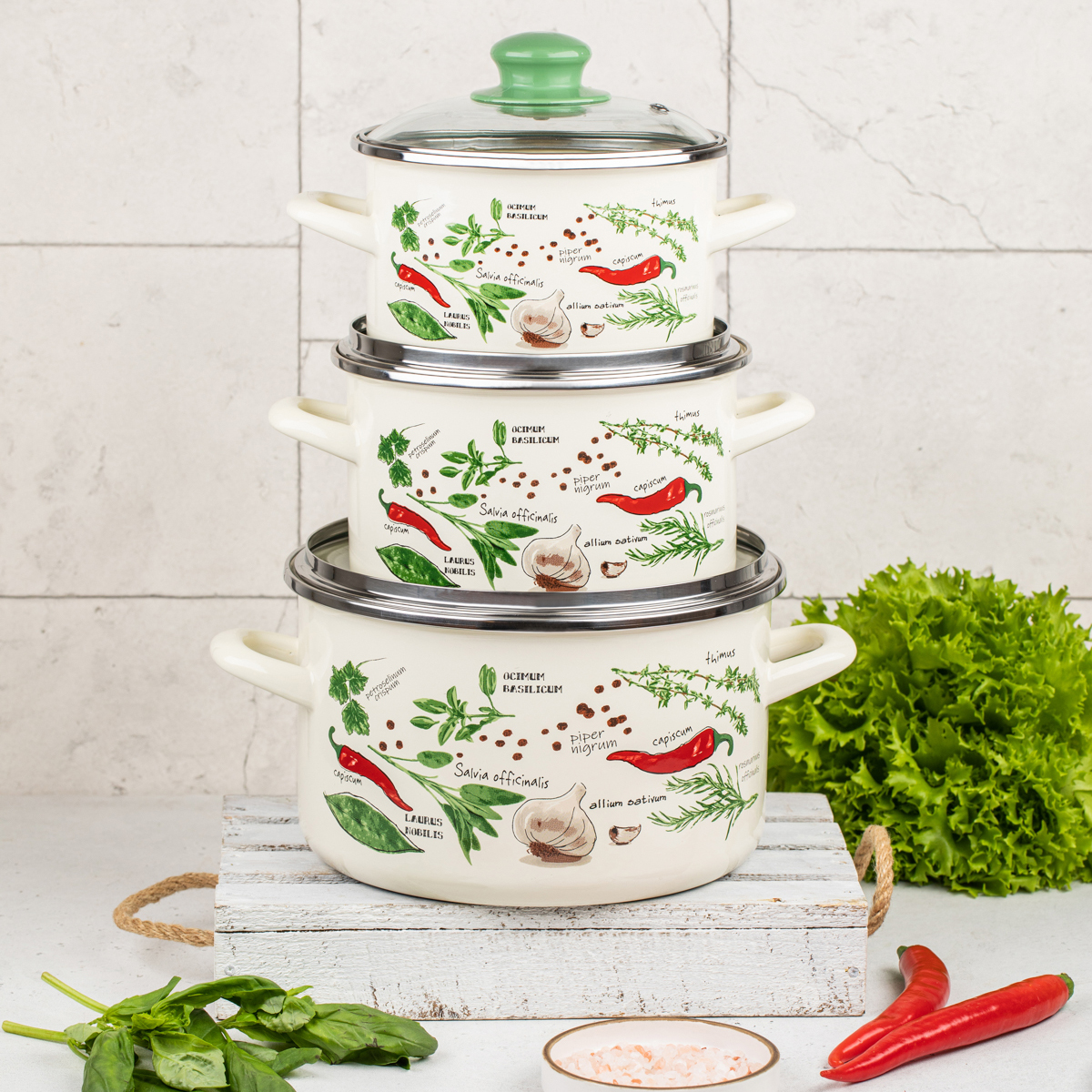 Набор кастрюль эмалиров. "специи" (2 + 3 + 5 л) (1) "metrot"