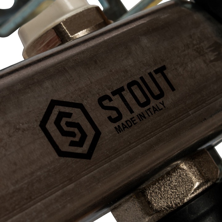 Распределительный коллектор из нерж. стали STOUT 1" х 3/4" х 10 выходов с клапаном без расходомеров