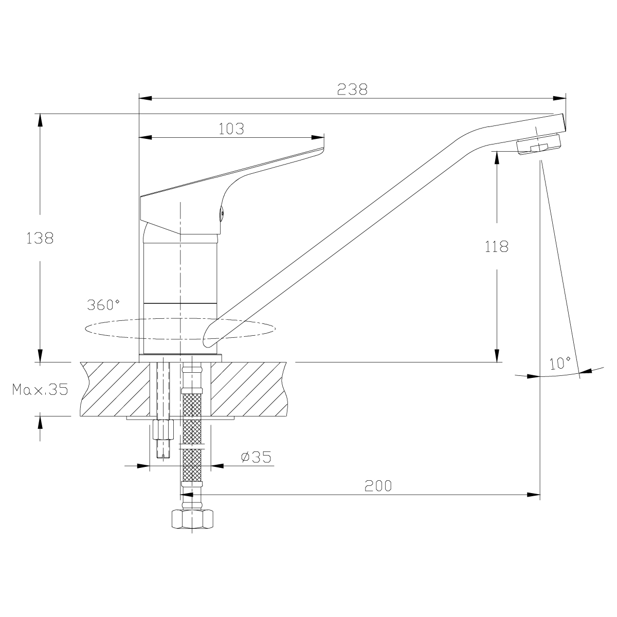 Смеситель для кухни  rs29-21  поворотн. излив (1/12) "rossinka"