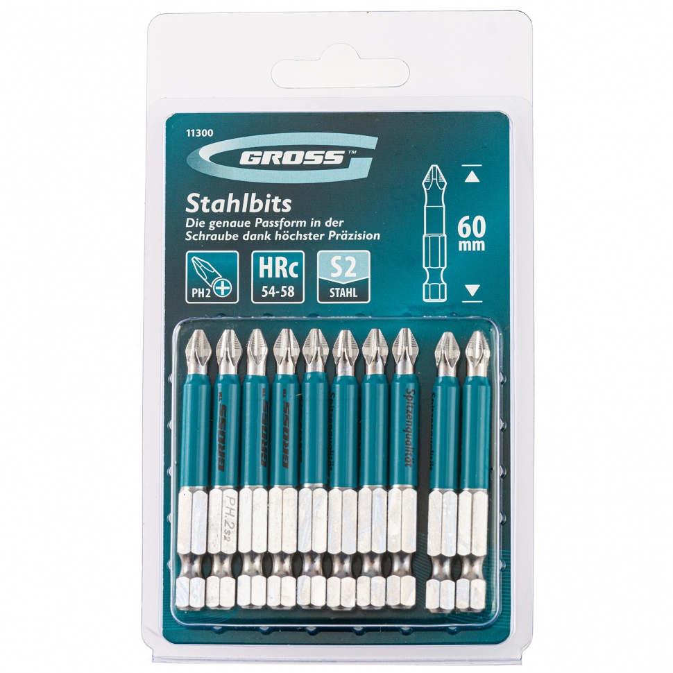 Набор бит РН2 х 60, сталь S2, 10 шт. Gross (11300)
