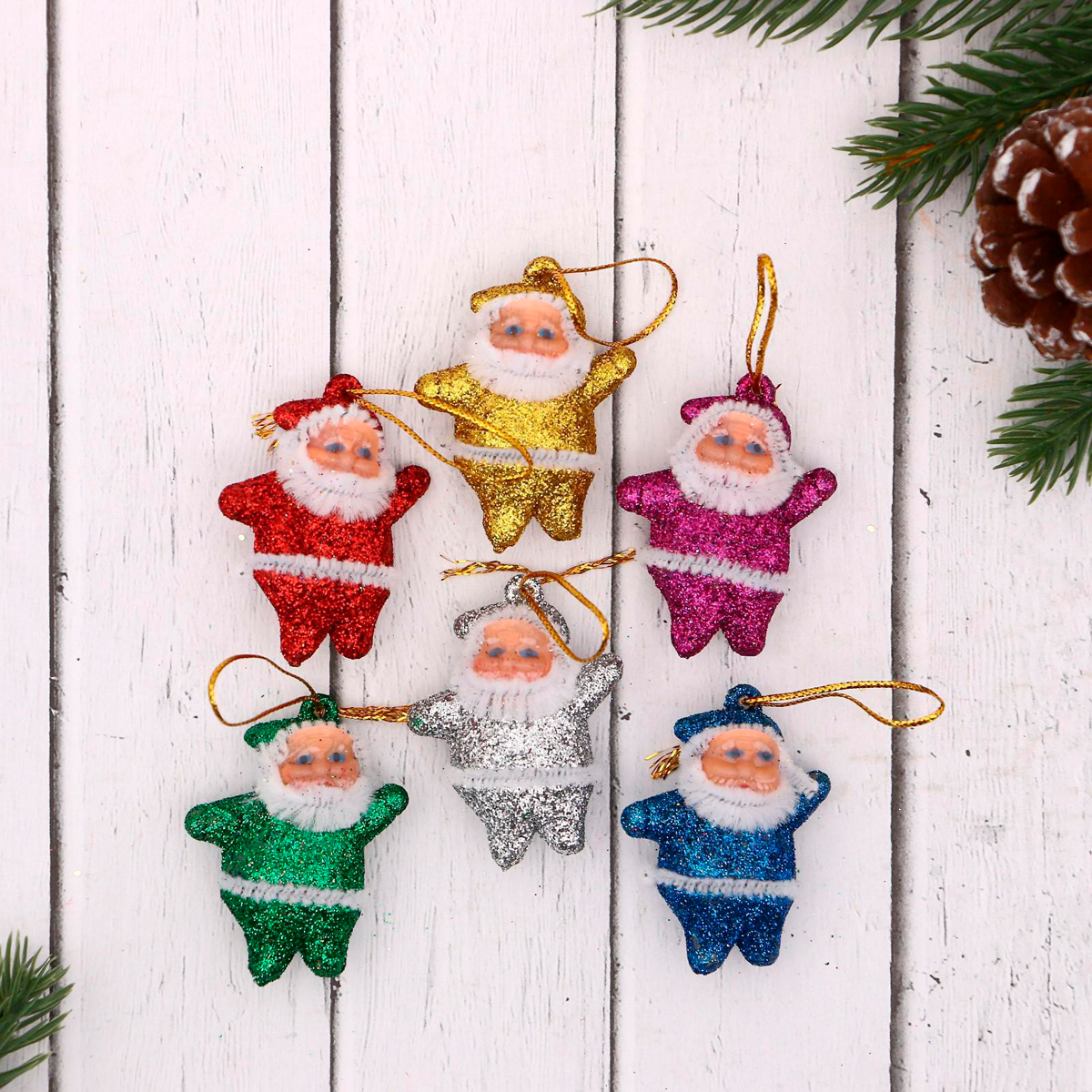 Украшение новогоднее "дед мороз в блестках" (набор 6 шт.) 4,5 см "зимнее волшебство" 547049