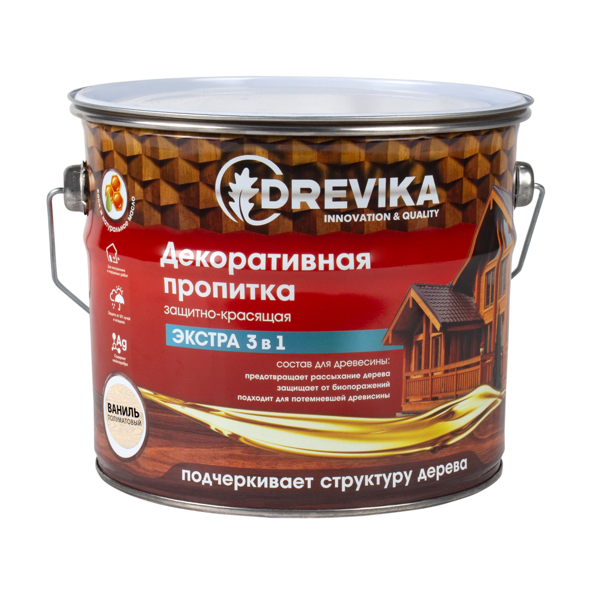 Пропитка декоративная "экстра 3 в 1" ваниль 3 л (1/4) "drevika"