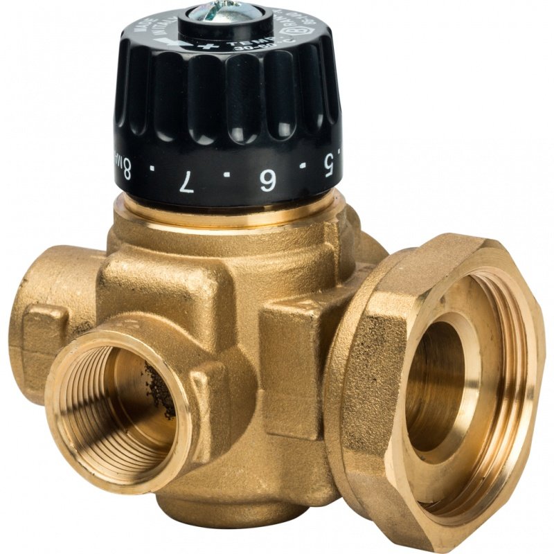 Насосно-смесительный узел STOUT 1" с термостатическим клапаном и байпасом, без насоса