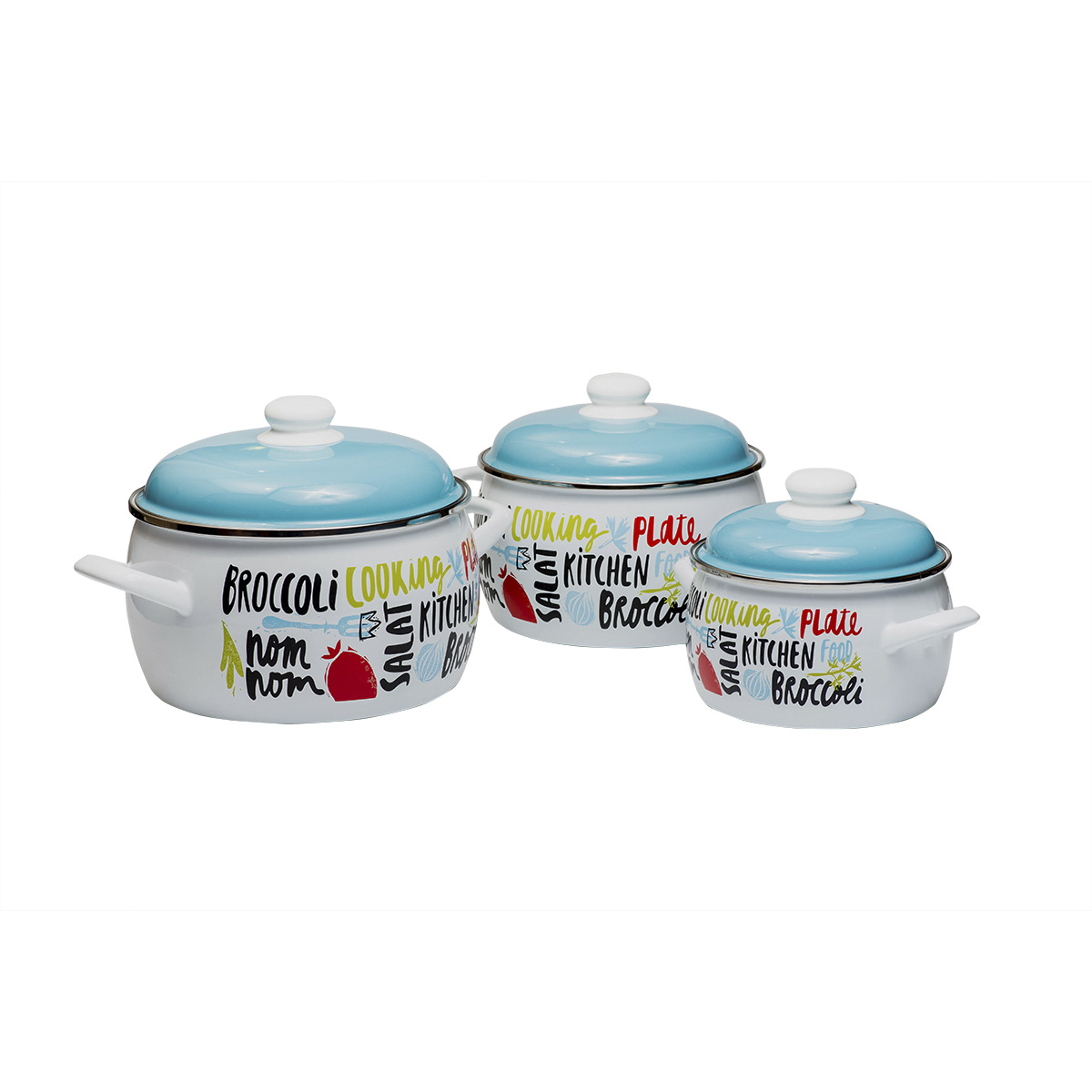Набор кастрюль эмалиров. "брокколи" (2,2 + 4 + 5,3 л) (1) "metrot"