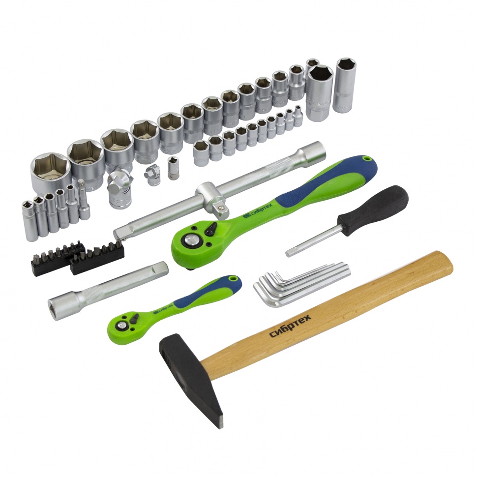 Набор инструментов 76 предметов CrV, 1/2", 1/4" Сибртех (13528)