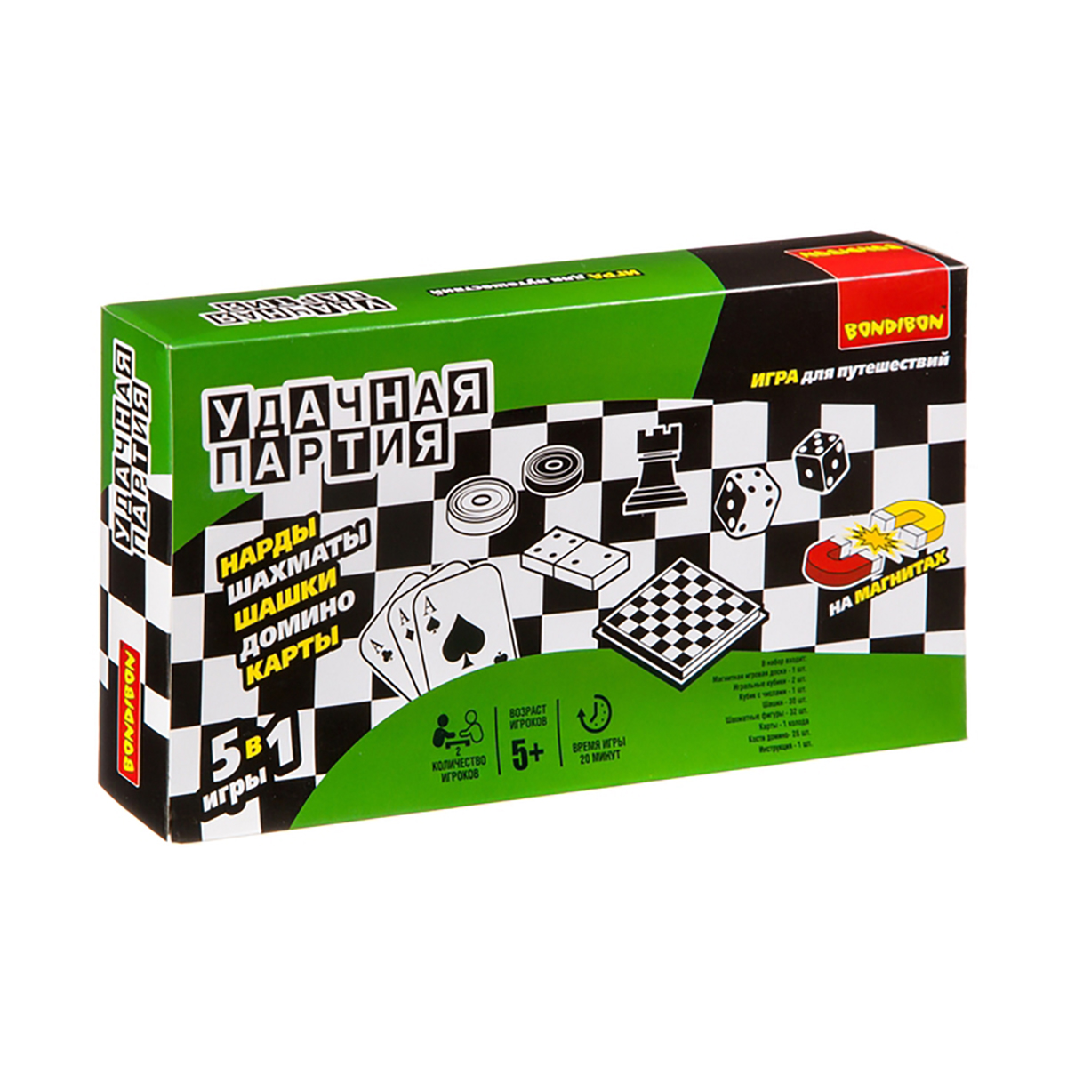 Игра настольная "удачная партия" 5 в 1 (шахматы, шашки, домино, нарды, карты) "bondibon" вв0683