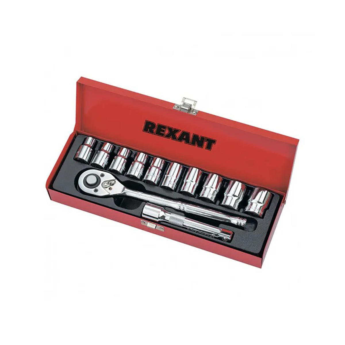 Набор торцевых головок 1/2, 12 предм., головки 10-24 мм, трещотка (1/10) "rexant" 12-8301