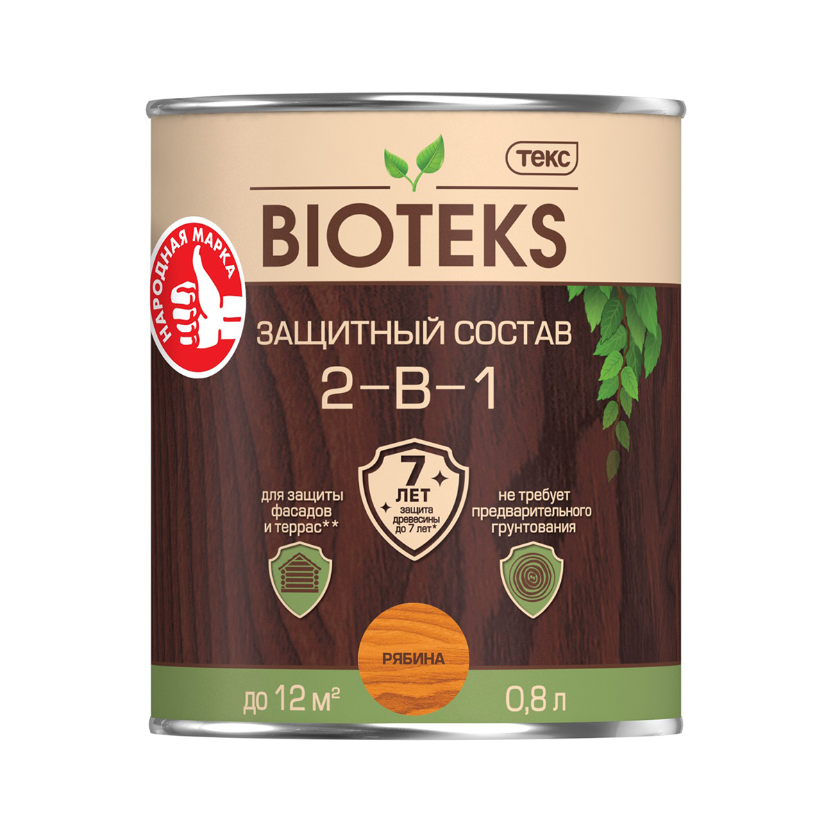 Биотекс рябина  0,8 л (1/14) защитный состав  2 в 1 "bioteks"