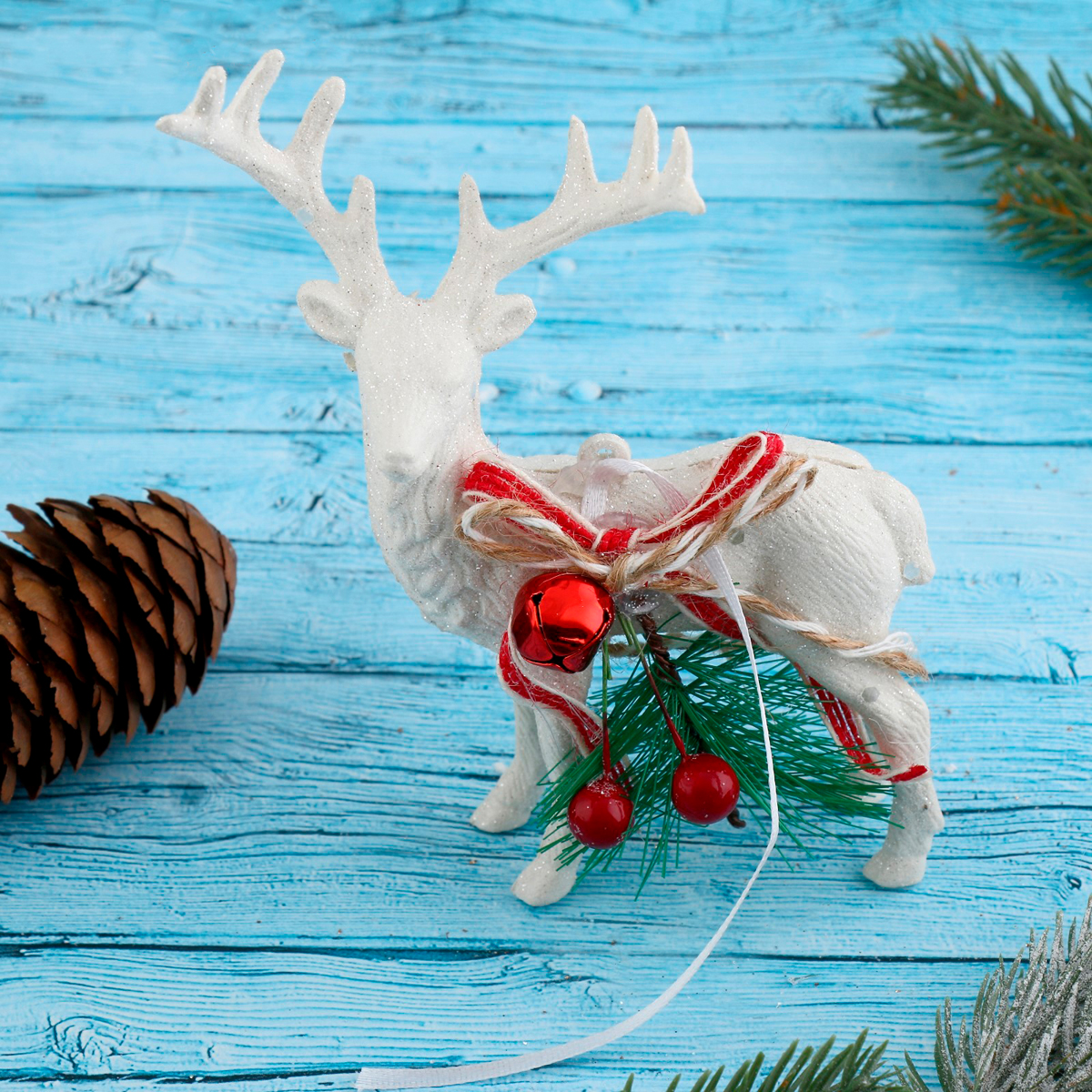 Украшение новогоднее "снежный олень с бубенцом" 10*15 см "зимнее волшебство" 4316665