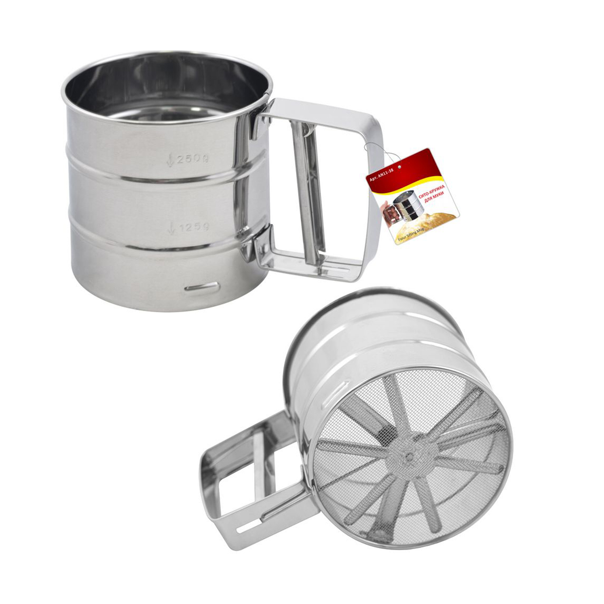 Кружка-сито для муки d=10,5 cм нерж. (1/6/48) "мультидом" an11-38