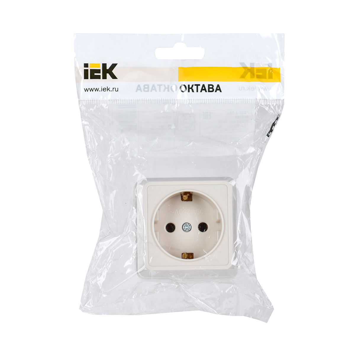 Розетка открыт. уст. "октава" 1 местн. с заземл. рс20-3-окм, 16а, кремовый (1/30/360) "iek"