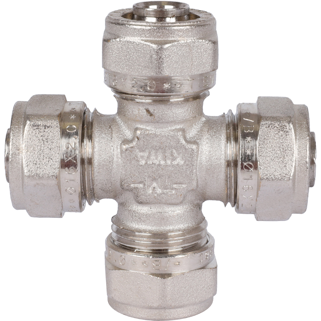 Крестовина равнопроходная 16 x 16 x 16 x 16 под обжим TIEMME для металлопласта