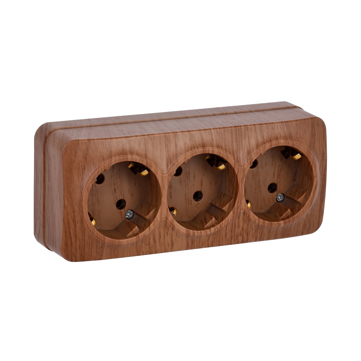 Розетка открыт. уст. "glory" 3-х местн. с заземл. рс23-3-хд, 16а, дуб (1/18/216) "iek"