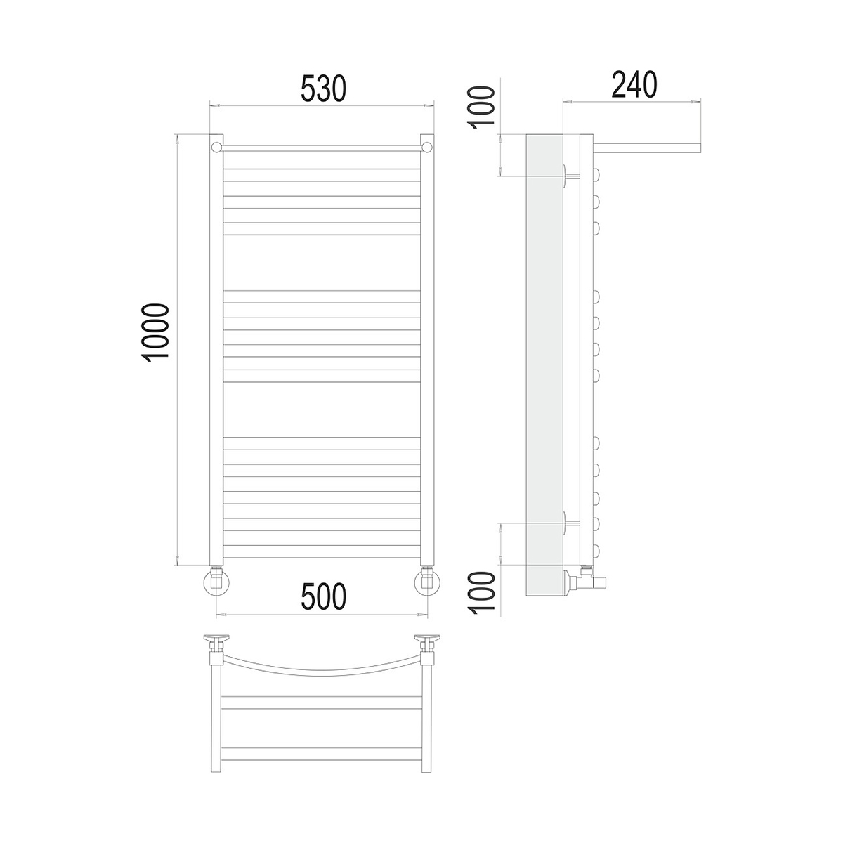 Полотенцесушитель водяной "енисей" п13 500*1000 с перекладиной (хром) "terminus"