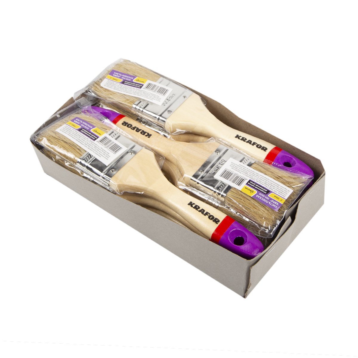 Кисть плоская "евро" №2 /50 мм  (12/480) натур.щетина, дерев.ручка "krafor" 004-0020