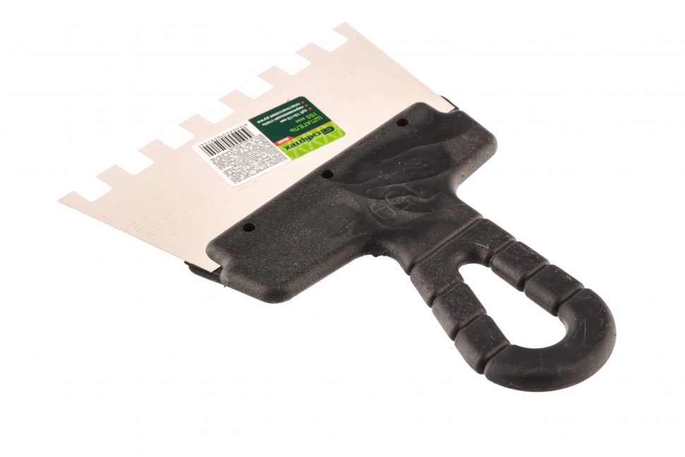 Шпатель из нержавеющей стали, 150 мм, зуб 10 х 10 мм, пластмассовая ручка Сибртех (85480)