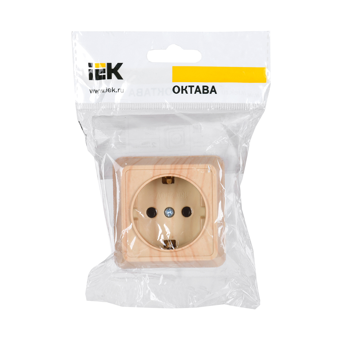Розетка открыт. уст. "октава" 1 местн. с заземл. рс20-3-ос, 16а, сосна (1/30/360) "iek"