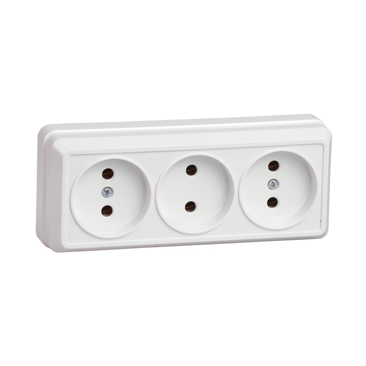 Розетка открыт. уст. "октава" 3-х местн. рс23-2-об, 10а, белый (1/24/288) "iek"