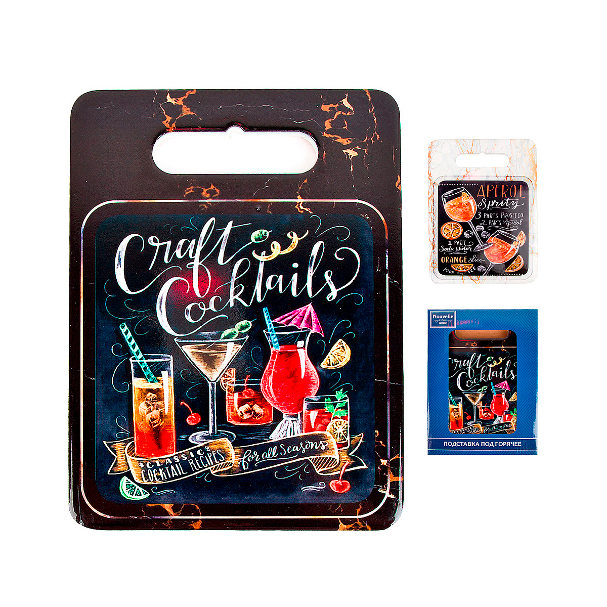 Подставка под горячее керамика/ пробка "cocktails" 15*20 см (1/48) "nouvelle home" 4730193