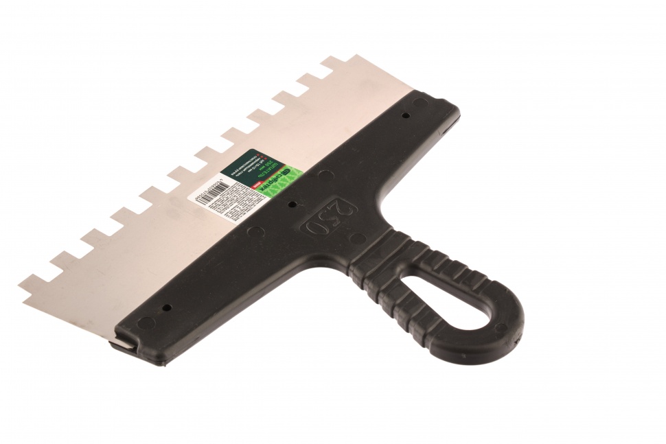 Шпатель из нержавеющей стали, 250 мм, зуб 10 х 10 мм, пластмассовая ручка Сибртех (85500)