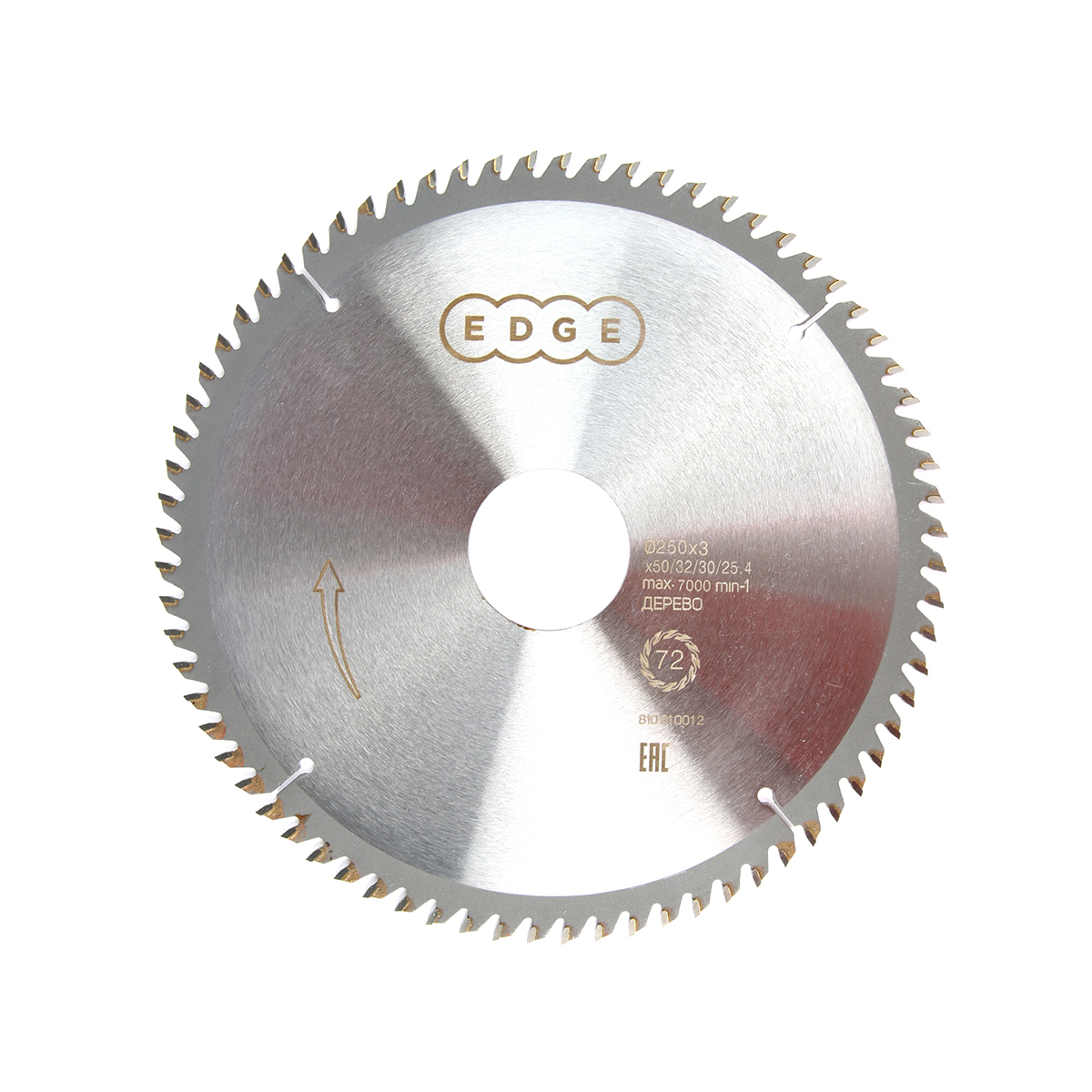 Диск пильный по дереву 250 х 50/32/30/25,4 мм, 72 зуба (1/25) "edge by patriot" 810010012