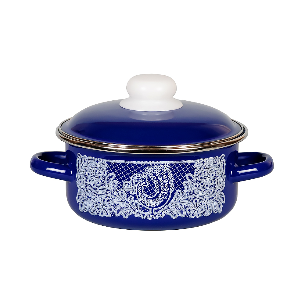 Кастрюля эмалиров. "вологодское кружево" синяя  3 л  метал. крышка (1/6) "стальэмаль"  1rb201m