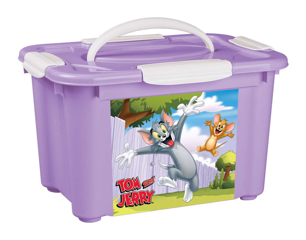Коробка универс. с ручкой "том и джерри" 283*200*170 мм (сиреневый)  (1/16) "бытпласт"