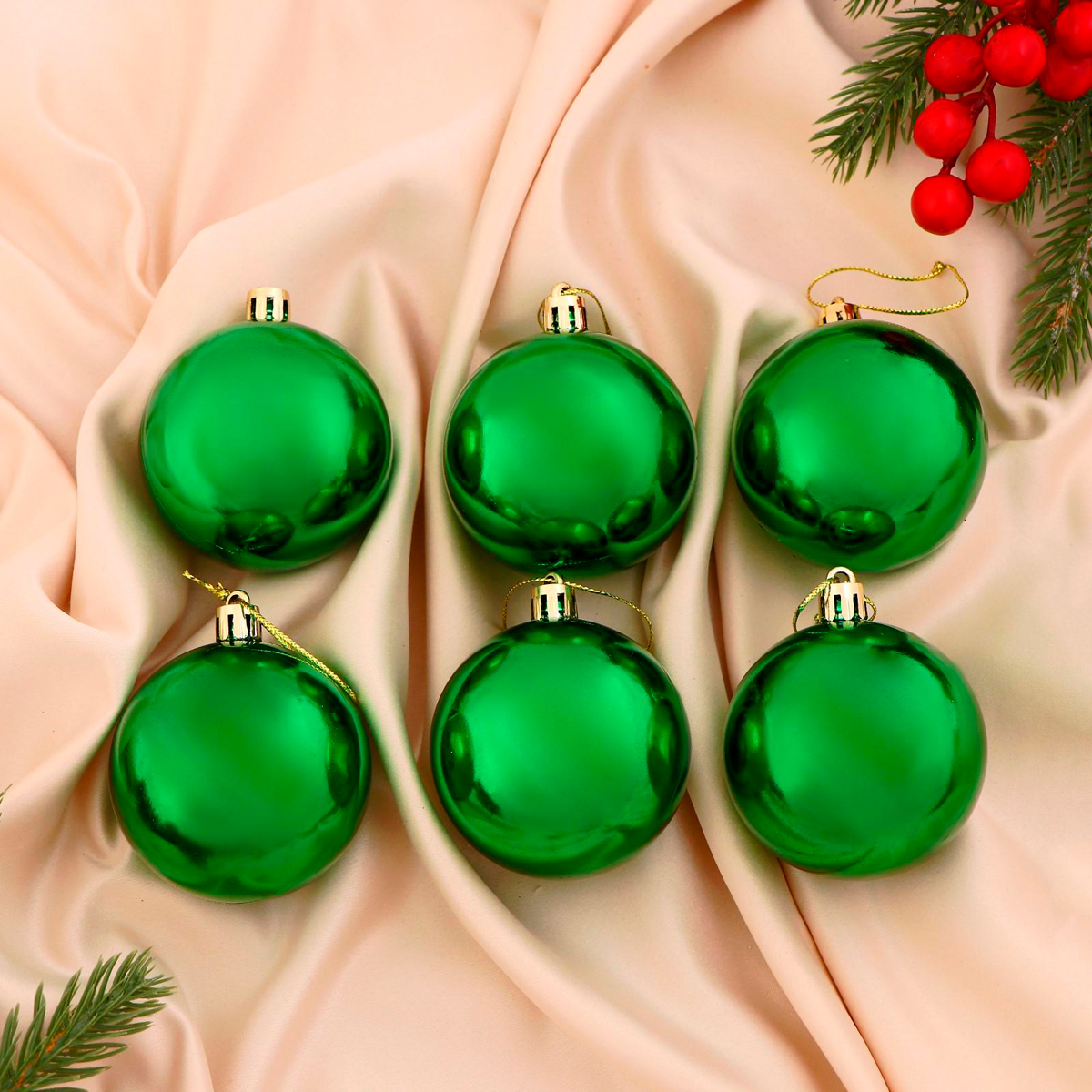 Шары новогодние d-6 см (набор 6 шт.) "глянец" зеленый "зимнее волшебство" 735676