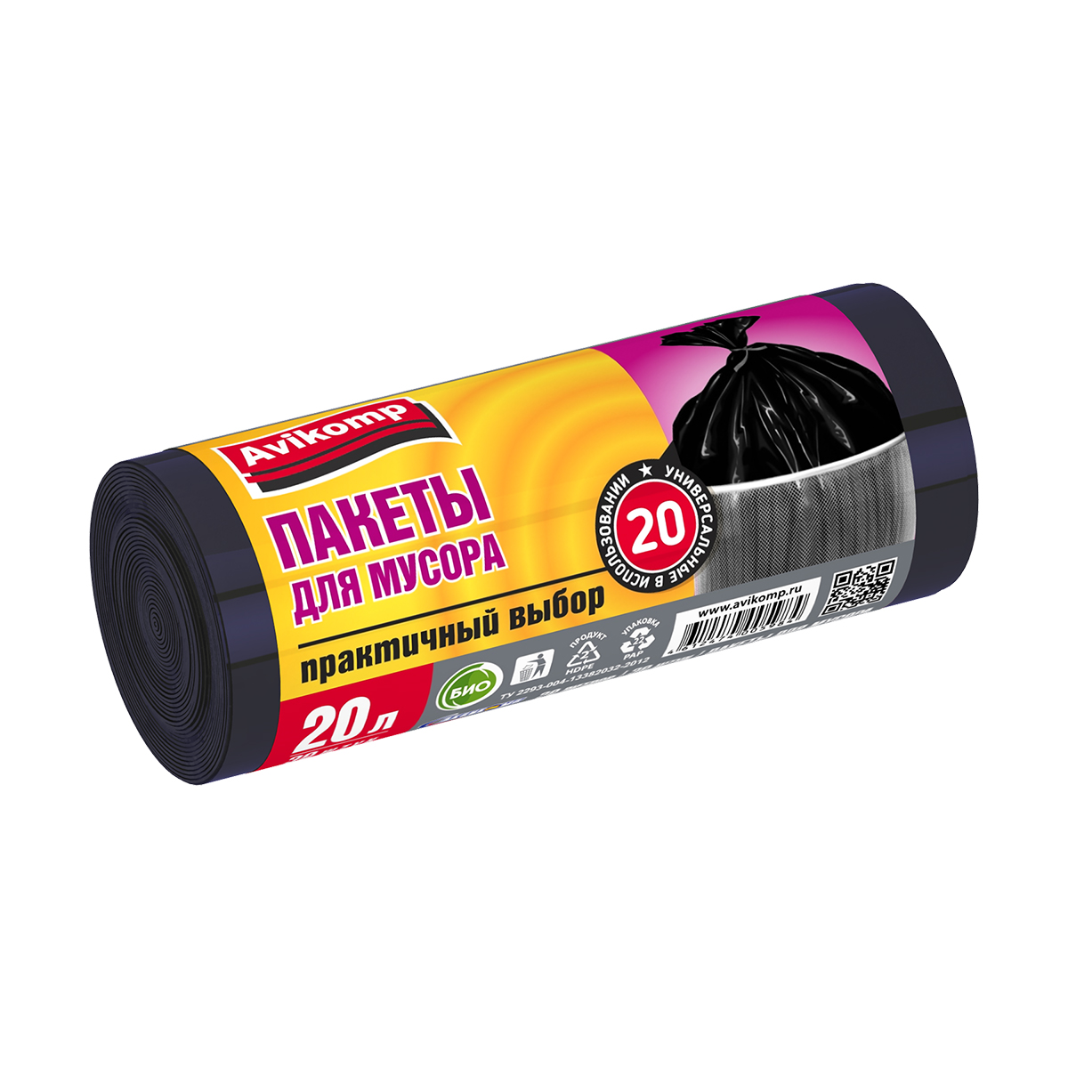 Пакеты для мусора "praktisch"  20 л, рулон 30 шт. (черные) 6 мкм (1/60) "avikomp"