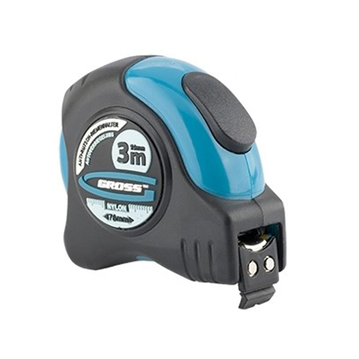 Рулетка "schlagfest" магнитный обрезин. зацеп, нейлон, двустор. шкала 3 м/19 мм (1/48) "gross"