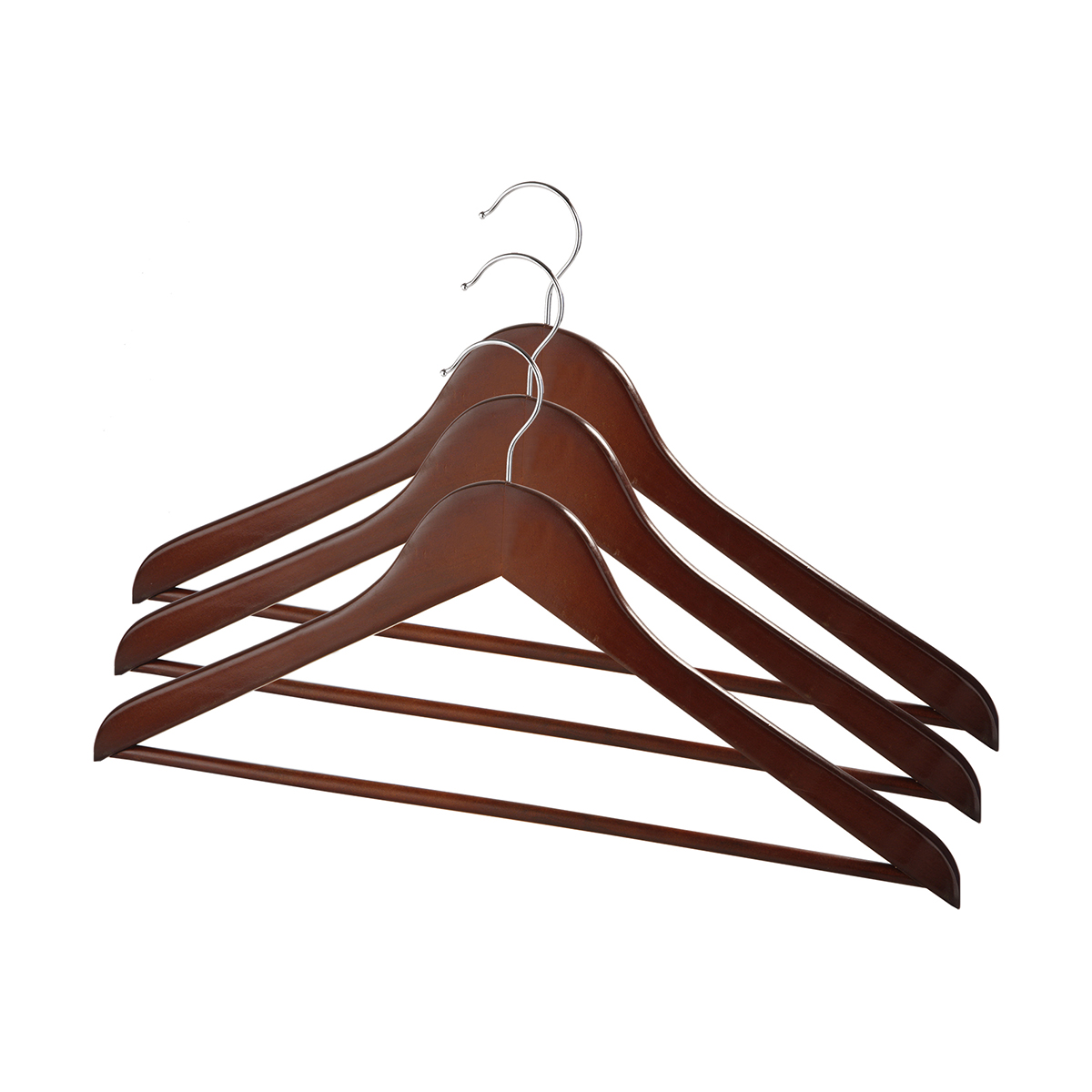 Вешалки для одежды дерев. с перекладиной (3 шт.) коричневые (1/32) "valiant" br16601s