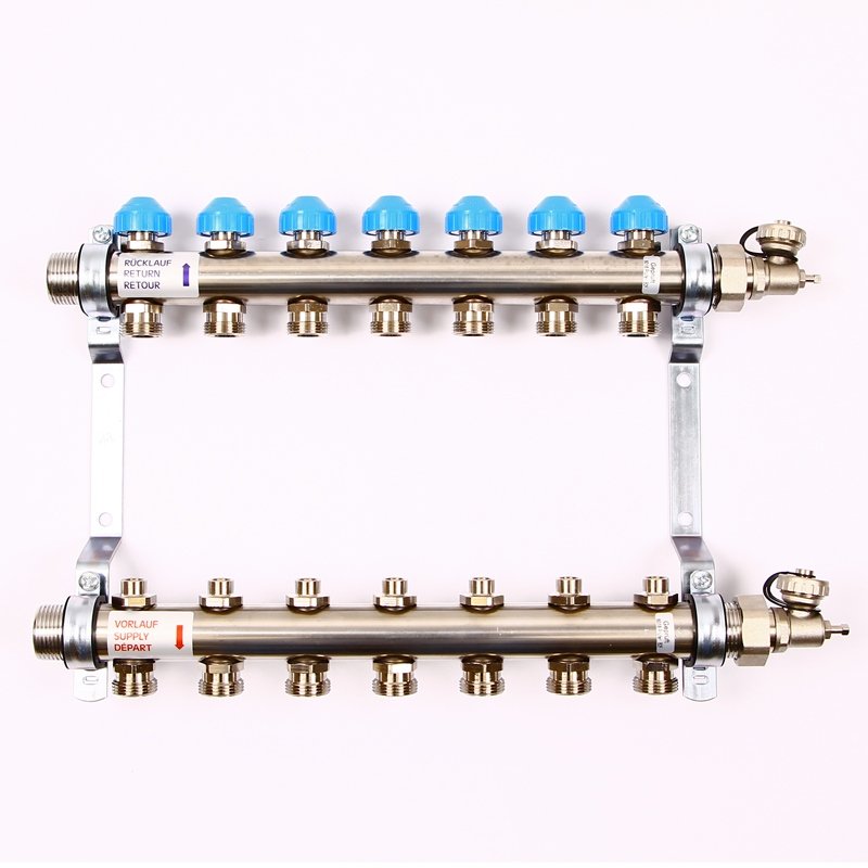 Колл. группа на 7 выходов UNI-FITT 1"x3/4" ЕК с термостатическими вентилями - нерж. сталь (Германия)