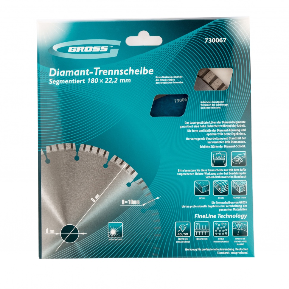 Диск алмазный, 180 х 22.2 мм, лазерная приварка турбо-сегментов, сухая резка Gross (730067)