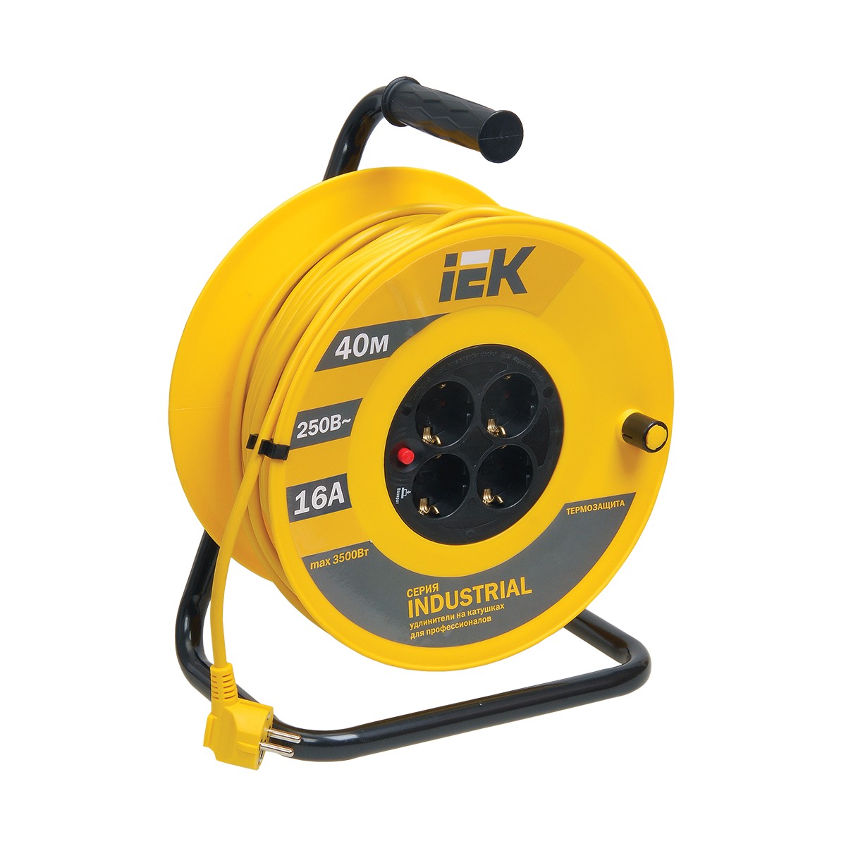 Удлинитель на катушке "industrial" с термозащ. 4 розетки, 40 м 3*1,5 мм (1) "iek"