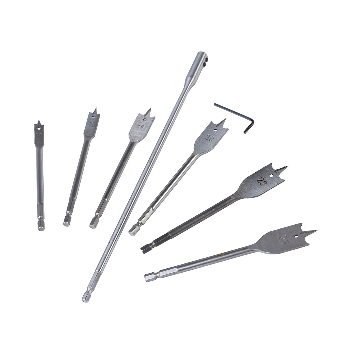 Сверла по дереву перовые набор 7 предм. (10-25 мм + удлинитель 300 мм) (1/15/60) "patriot" 815010197