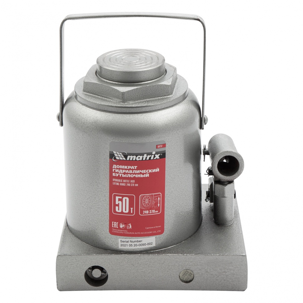 Домкрат гидравлический бутылочный, 50 т, высота подъема 240-370 мм Matrix (50737)