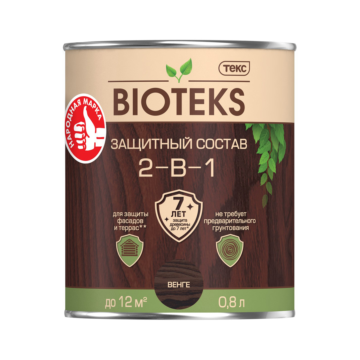 Биотекс венге  0,8 л (1/14) защитный состав  2 в 1 "bioteks"