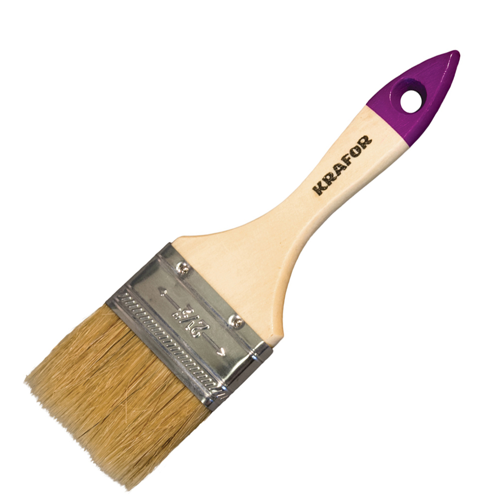 Кисть плоская  №1 /25 мм  (12/1200) натур.щетина, дерев.ручка "krafor" 002-0010