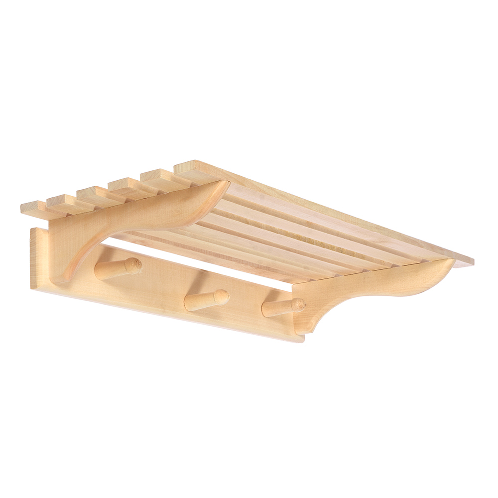 Вешалка настенная с полкой (3 крючка) 60*28*10 см, липа (1/5) "банные штучки" 32008