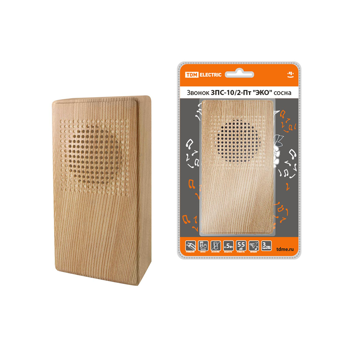 Звонок дверной электрич. зпс-10/2-пт "эко" сосна, без кнопки, "птичка" (1/60) tdm sq1901-0026