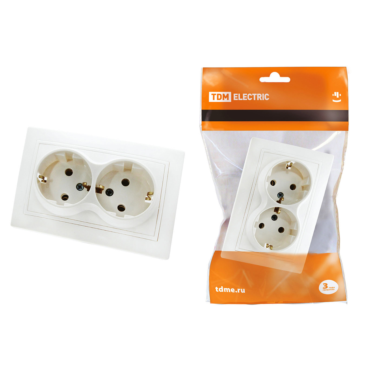 Розетка двойная с заземл. 16а 250в ip20 "таймыр" белая (1/10/100) tdm sq1814-0014