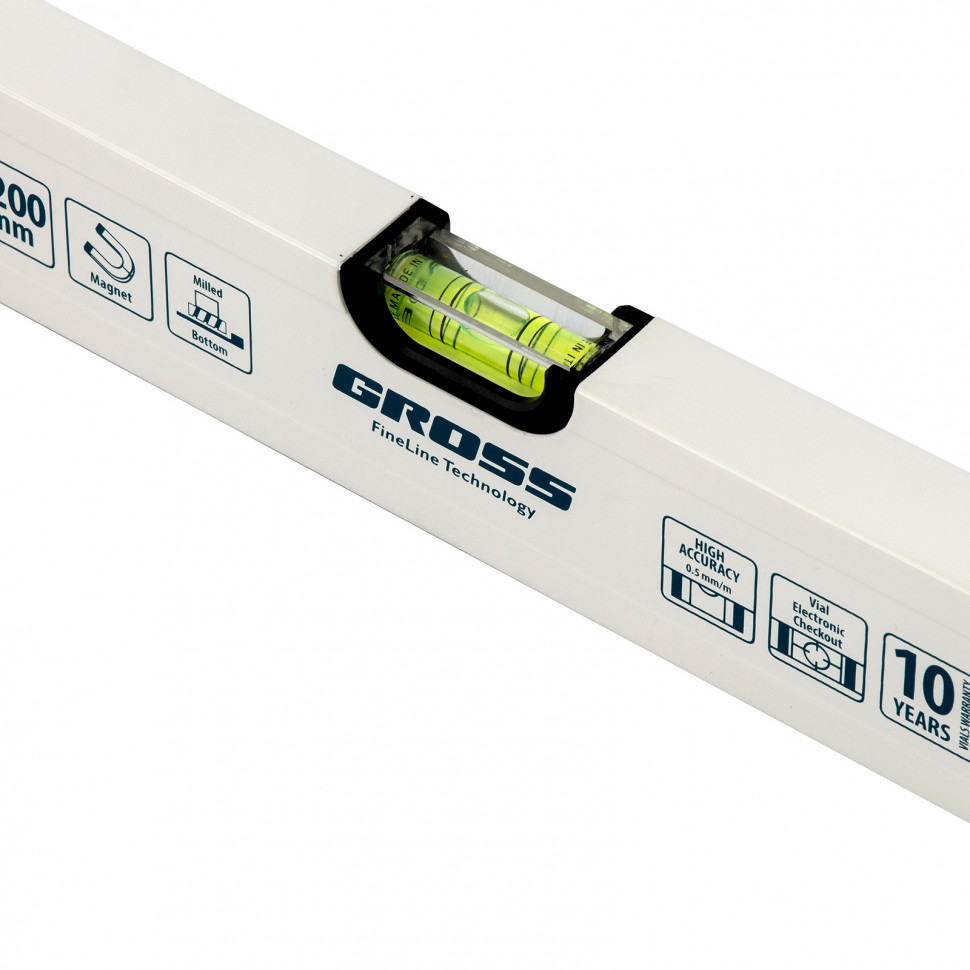Уровень алюминиевый, 1200 мм, фрезерованный, 3 глазка, магнитный Gross (33674)