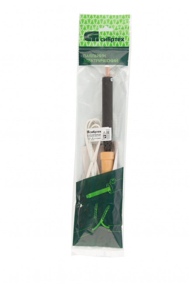 Паяльник электрический ЭПСН-03-80/220, деревянная ручка, Сибртех (91310)