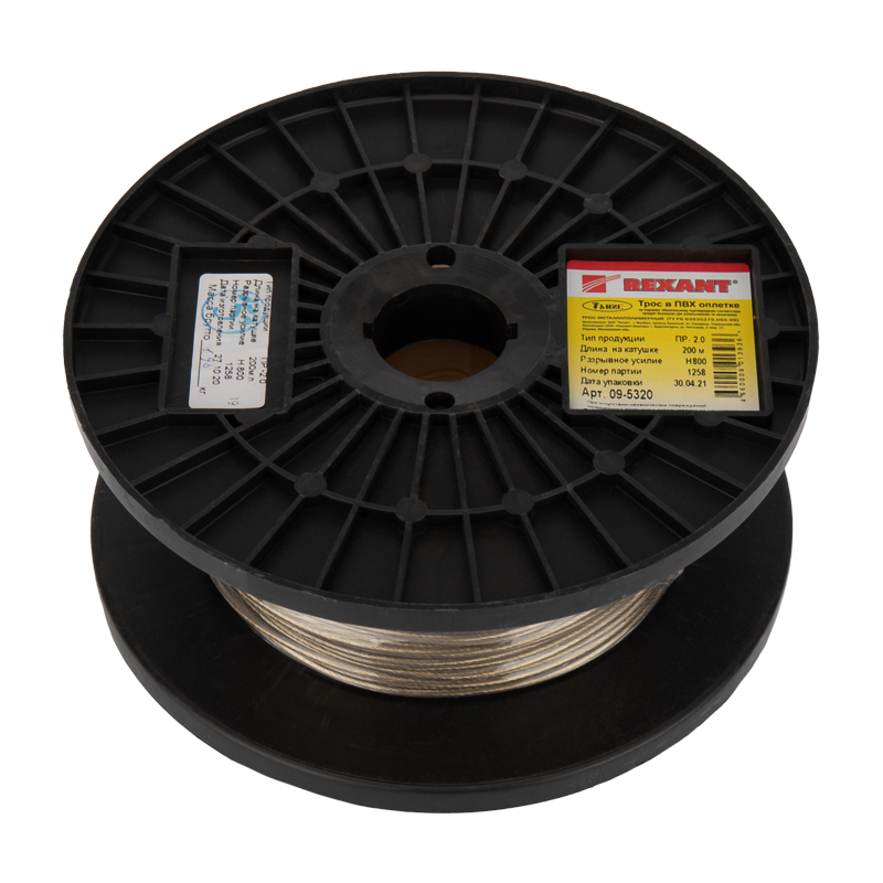 Трос стальной в пвх оплетке 2 мм х 200 м, прозрачный (1/4) "rexant" 09-5320
