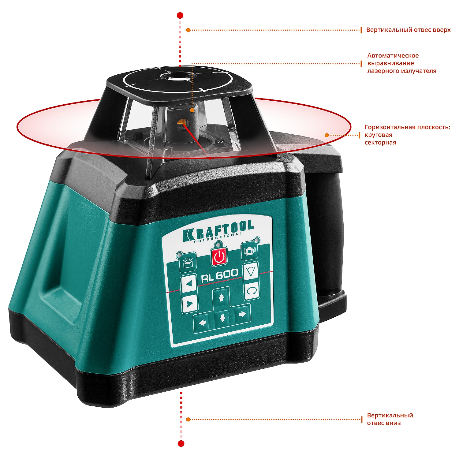 Ротационный лазерный нивелир ″RL600″, сверхъяркий, KRAFTOOL 34600, 600м, IP54, точн. 0,2 мм/м, 4ХC